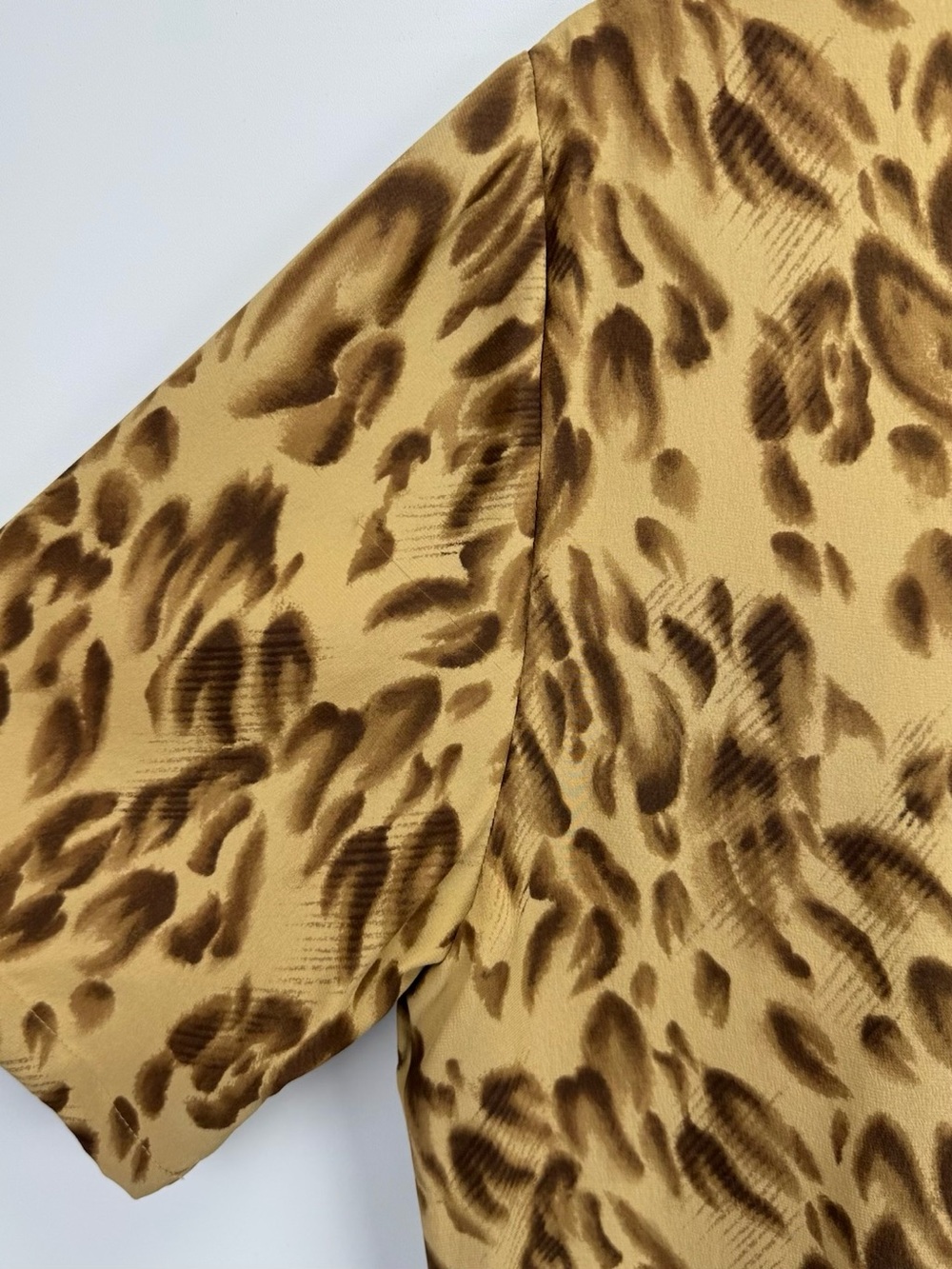 Women’s Leopard Print Short Sleeve 100% Silk Blouse - Tan - Picture 13 of 16